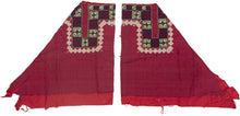 These trouser cuffs were handmade in Turkmenistan during the 20th Century.   Turkmen women traditionally wear colorful ankle length dresses with baggy trousers in contrasting color and decorated bands. These trousers feature wonderful detailed embroidery bands near the ankles in blue, red, green and ivory on a magenta cloth.