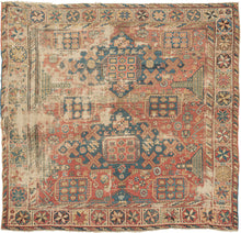 This Shirvan rug features a classic soumak medallions in blue on a patinated brick field containing shape filled octagons, rosettes and various other protection symbols. Framed by a main border of sharply petalled rosettes that is flanked by minor borders of interlocking 'z's. </span>Classic soumak patterning rendered in pile weave is very rare.