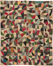 Crazy quilts are so-called "crazy" because they don't follow a specific pattern or quilt block (the building block for a quilt pattern), instead patch-working differently shaped fabrics together to create an abstract pattern. This is a very labor-intensive craft and can feature a wild mix of fabrics and stitches.  American 19th century Heirloom