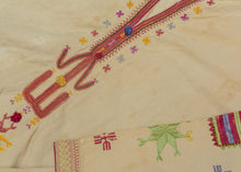 This Blouse was crafted in Afghanistan by the Hazara during the 20th century.
The Hazara are a distinct and often persecuted ethnic group that primarily live in Central Afghanistan and comprise a majority of the country's Shi'ite population. This blouse was embroidered in vibrant red, pink, purple, green and yellow silk on cotton. This embroidery style and design lexicon are classic Hazara production that can also be seen in well-known torba cloths.
