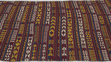 Northern Afghanistan Jajim white attained by using cotton. The stripes are rendered with both stepped and serrated edges.  This very versatile textile can work as a rug, wall hanging, or throw. Initially intended for use in a tent as a divider, to cover belongings, as a sofreh, or likely all of these and more.