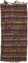Northern Afghanistan Jajim white attained by using cotton. The stripes are rendered with both stepped and serrated edges.  This very versatile textile can work as a rug, wall hanging, or throw. Initially intended for use in a tent as a divider, to cover belongings, as a sofreh, or likely all of these and more.