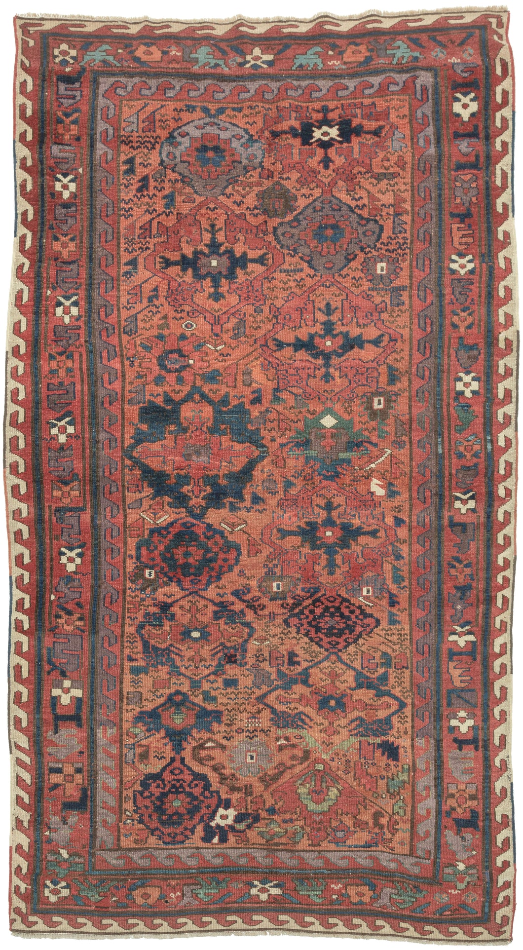 Sauj Bulagh woven by Kurds during the early 19th century. Sauj Bulaq,  proto-kurdish  Mahabad. lustrous wool, saturated tones,  blend traditional Kurdish motifs with classical Safavid era.   classical