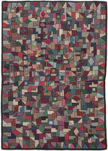 patchwork quilts.  Tightly rendered and very refined for the type with excellent color selection including marled yarns intended to mimic the patterned fabrics traditionally found on patchwork quilts. 1959  Created by a very talented rug hooker and from the collection of the famed quilt and Americana collector Jonathan Holstein, known among things for his seminal exhibition at the Whitney Abstract Design in American Quilts in 1971.