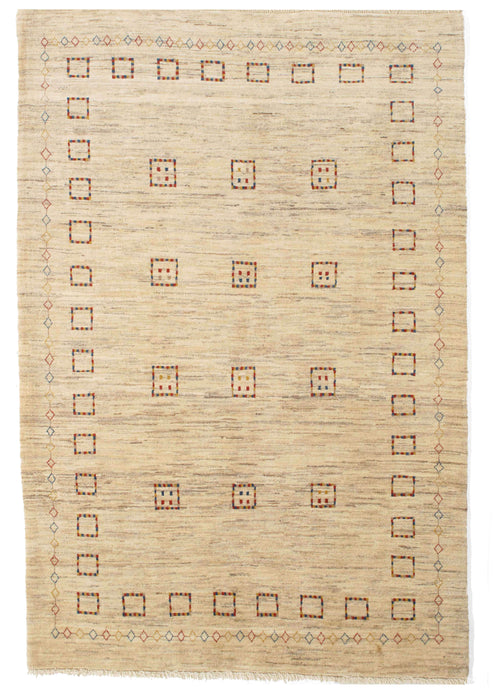 Contemporary Modern Minimal Handwoven South Persian Gabbeh Area Rug with colorful boxes