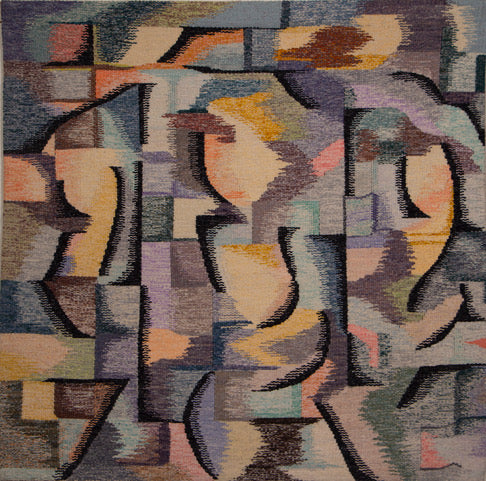 At the Vanity is a woven tapestry completed by Mary-Ann Sievert in 1990.


From Mary Ann: 

My fascination with grids goes back to art school. In my tapestries, they have been the basis of several compositions but I have also broken up the grid into splintered areas that take on a kind of cubist imagery. The work of the Cubist painters has had a great influence on me in both tapestry as well as in painting.