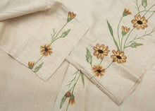 This elegant vintage Indian Kurta is crafted from soft, handwoven cotton in a natural cream tone, delicately embroidered with wildflower motifs in warm golden, green, and earthy brown tones. The floral embellishment flows organically along the hem, cuffs, and front placket, offering a refined yet joyful expression of traditional artistry.