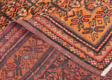 This rug was handwoven by the Kurdish weavers of Kolyai during the middle of the 20th century.

It features an all over design of abstracted floral motifs. In an uncommon and perfectly patinated palette of terracotta, aubergine, watermelon, teal and charcoal. With an enduring elegance that makes it equally suited for both eclectic interiors or more classic settings.