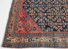 navy hamadan rug abrash, herati design