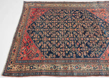 navy hamadan rug abrash, herati design