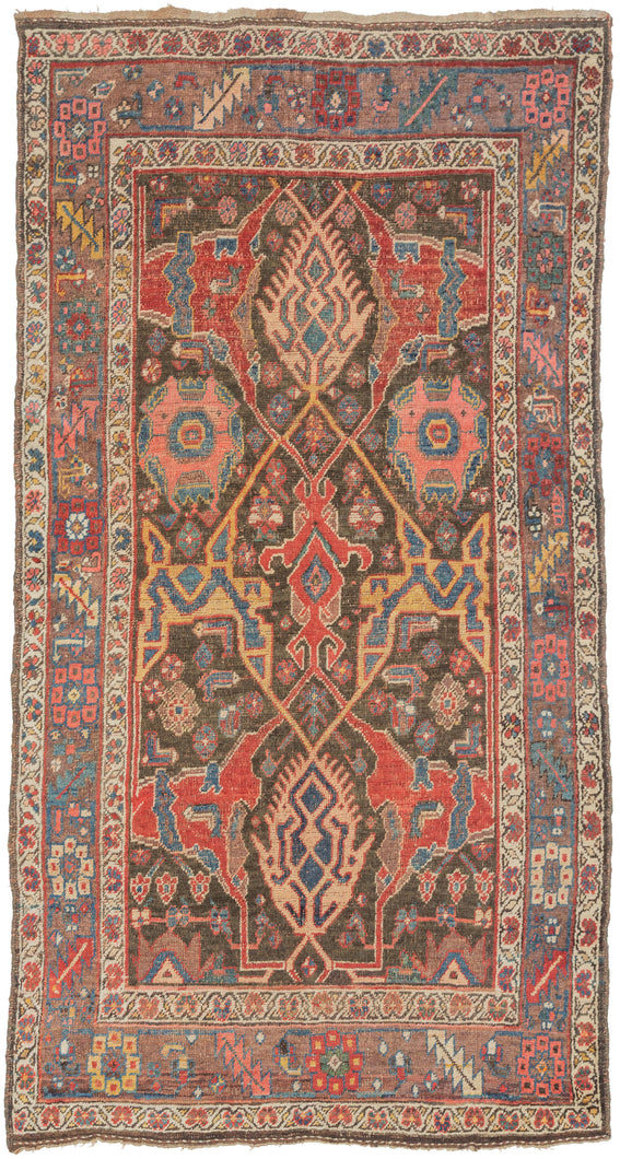 A confident&nbsp;Bidjar with a saturated red field and bold geometric medallion composition. Angular motifs in indigo, ivory, and saffron are crisply articulated, creating a dynamic interplay of symmetry and movement across the surface.