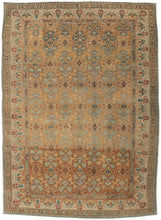 Architectural Yellow Sivas Rug features an elaborate and geometric mosaic of rosettes, stars, and latticework that is more commonly associated with architecture and bookbinding. It is contained within the perfectly reconciled main border of meandering vegetal forms.