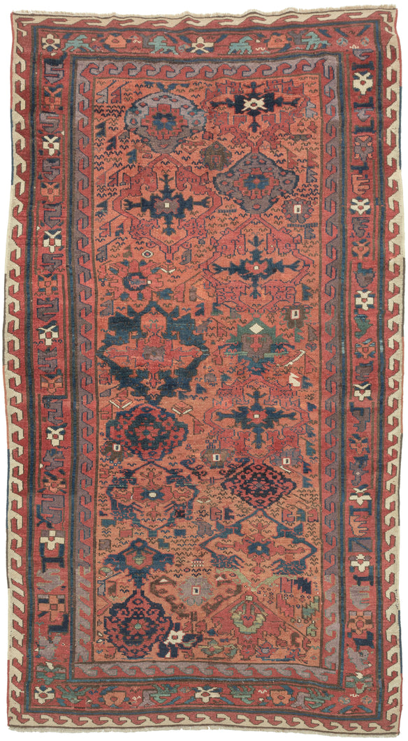 Sauj Bulagh woven by Kurds during the early 19th century. Sauj Bulaq,  proto-kurdish  Mahabad. lustrous wool, saturated tones,  blend traditional Kurdish motifs with classical Safavid era.   classical 