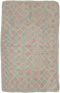 A striking Lahori kantha from the Rajshahi region of Bangladesh, densely worked in running stitch to create an all-over field of shifting diamonds, triangles, chevrons and pinwheel-like forms. The name Lahori or Lohori is generally associated with lahari or lehar, meaning “wave,” a reference to the rhythmic, undulating effect created by its densely repeated geometric stitching rather than to the city of Lahore.