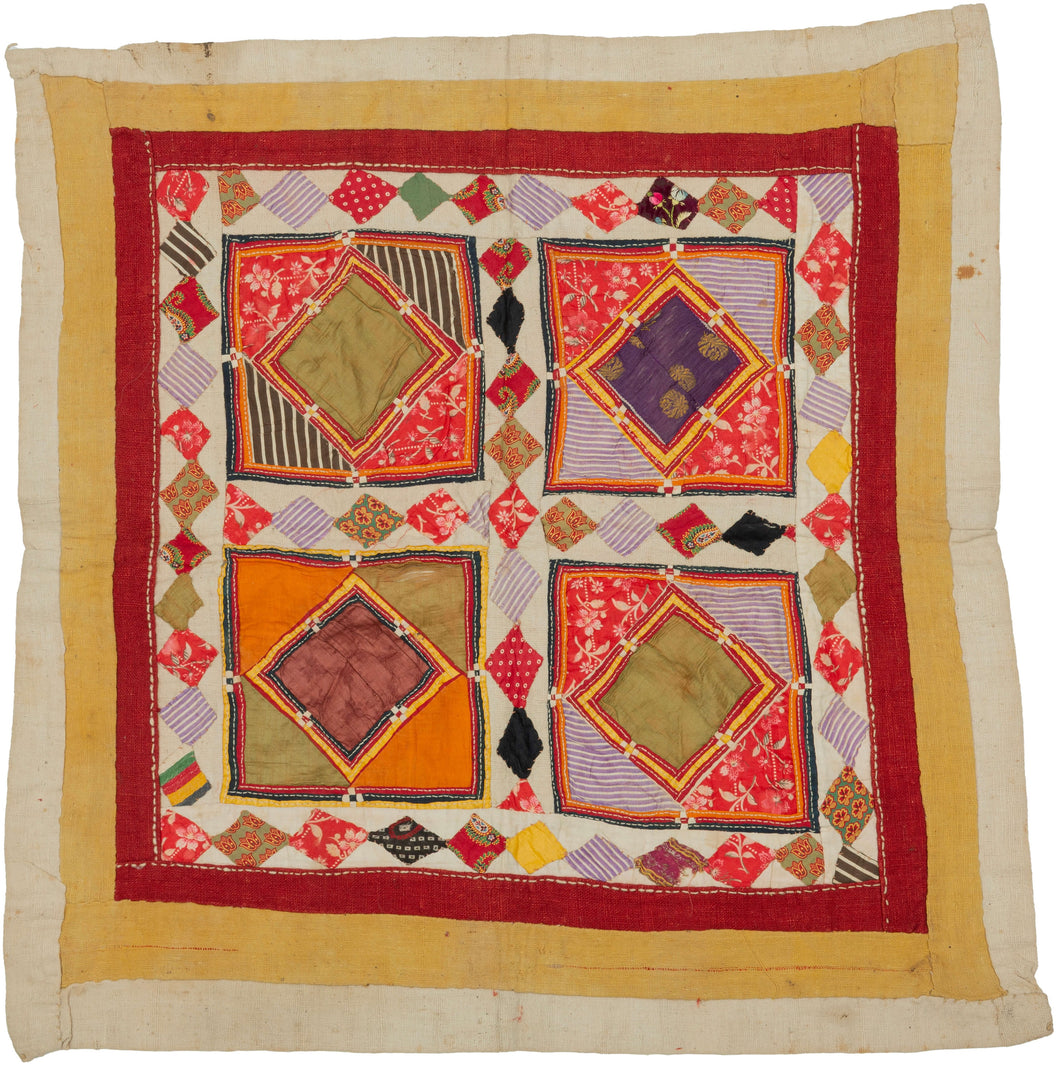 Chakla are square appliqué textiles from a broad region stretching from Gujarat and Rajasthan in India to the Multan region of present-day Pakistan. Used as wall hangings, table coverings, and ceremonial textiles, they also formed an important part of a young woman’s dowry in communities such as the Banjara, where they were displayed during wedding celebrations. More than decorative objects, chakla reflect the rich artistic traditions and communal life of the region.