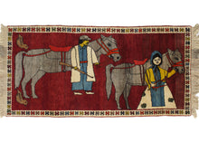 Vintage Pictoral Gabbeh Rug featuring man, woman and two horses