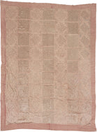 This coverlet was crafted during the 20th century in Rajasthan, India. 

It features hand cut mirrors that have been hand-stitched with silk thread into grid and diamond patterns&nbsp; on cotton cloth dyed with a dusty lilac. The mirrors really sparkle in the right light.