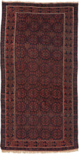 A richly patterned Baluch rug with a dense, all-over field of octagonal guls, each filled with intricate, angular motifs. The repeating geometry creates a rhythmic, almost textile-like surface, framed by multiple borders with stylized elements that echo the structure of the field.

Woven in the late 19th to early 20th century, the palette is grounded in deep madder reds and soft abrashed browns, offset by dark indigo outlines. The dyes have mellowed beautifully over time, giving the rug a warm, cohesive ton