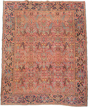 A richly patterned all-over Heriz with a dense field of stylized floral motifs arranged in horizontal bands, creating a continuous surface without a central medallion. Compared to more classical, sharply angular Heriz designs, the drawing here is softer and more whimsical, with rounded forms and a lively, almost textile-like flow.