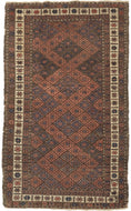 afghan baluch lattice design composed of field of soft red and purple diamonds.&nbsp; Framed by a vibrant white main border of eight pointed stars that really brightens the piece.