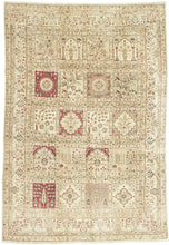 TABRIZ It features a classic garden design with a series of framed compartments depicting floral sprays, cypresses and intricate medallions in a palette of soft ivory and cream, paired with muted rose, camel and touches of sage. Between the framed compartments poetry is rendered in nastaliq script that includes "A springtime carpet with boundless purity" and ' You would say it is paradise, an eternal garden".&nbsp;