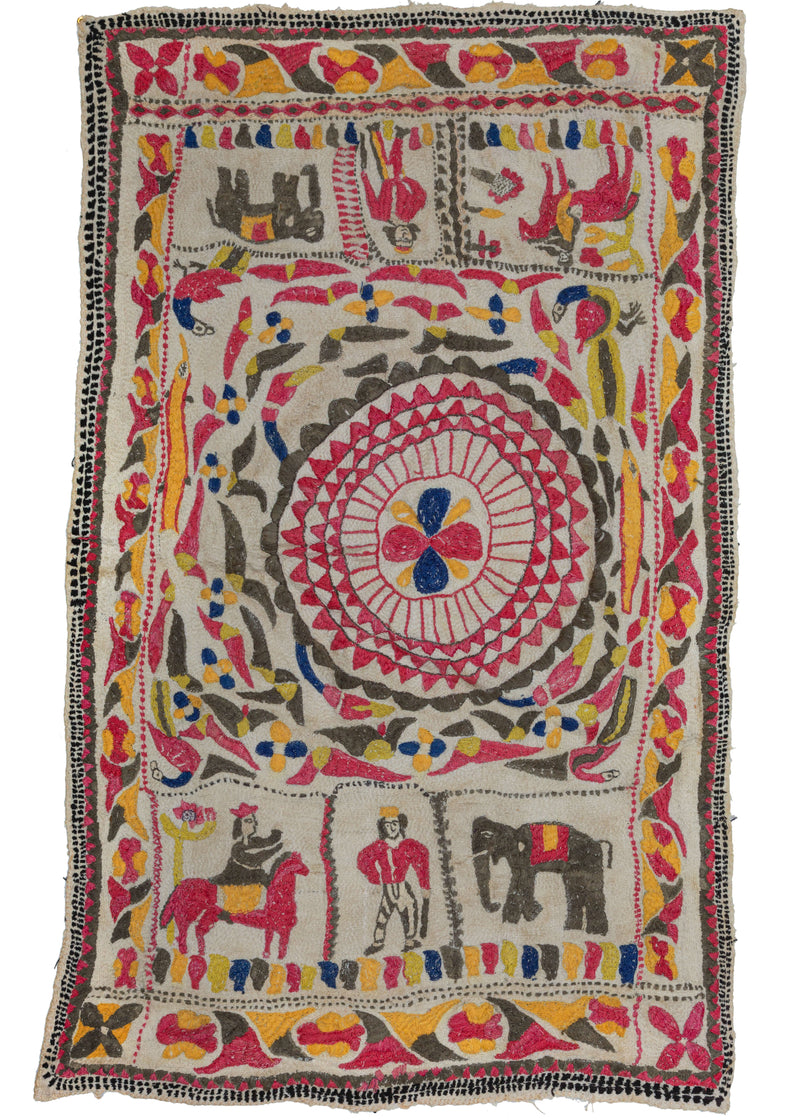 norie116　kantha Antique Circus Nakshi Kantha - 1'1 x 1'8 – HEIRLOOM