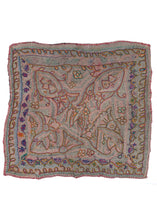 Antique Bengali Hand embroidered Islamic Nakshi Kantha Textile featuring ornate natural designs in orange, purple and green