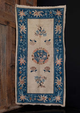 AntiqueChinesePekingRugBirdsFlowersIvoryIndigo