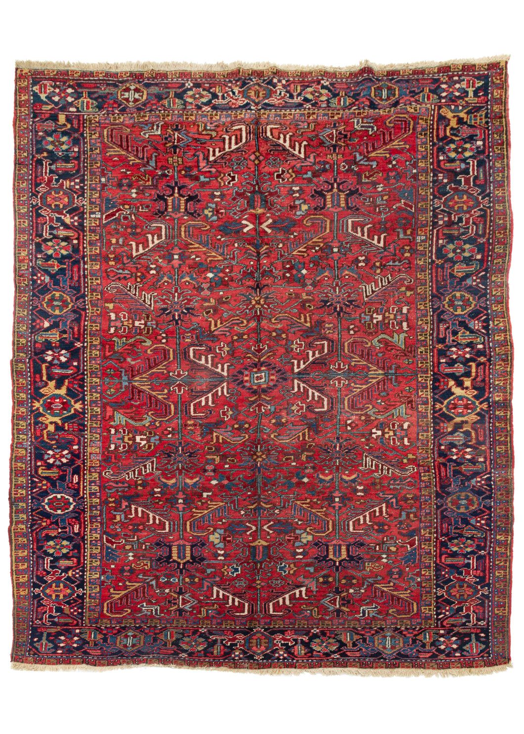 Antique NW Persian large Heriz area rug with allover design, red field annd rainbow design