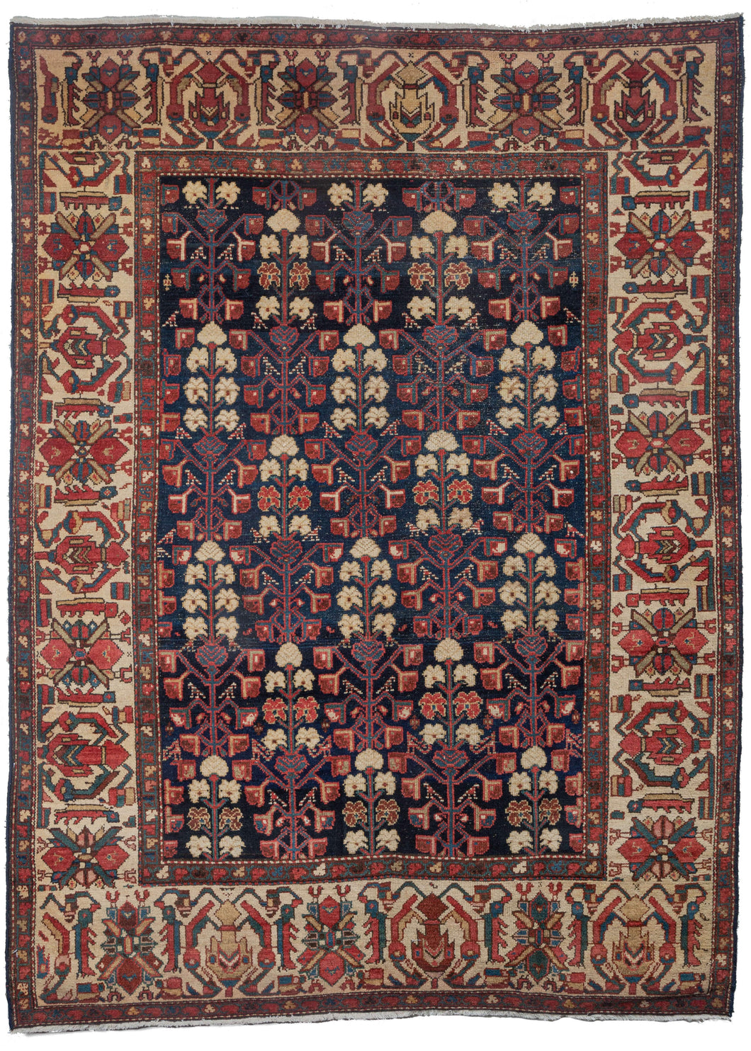 Antique NW Persian Malayer area rug with colorful border and allover floral design
