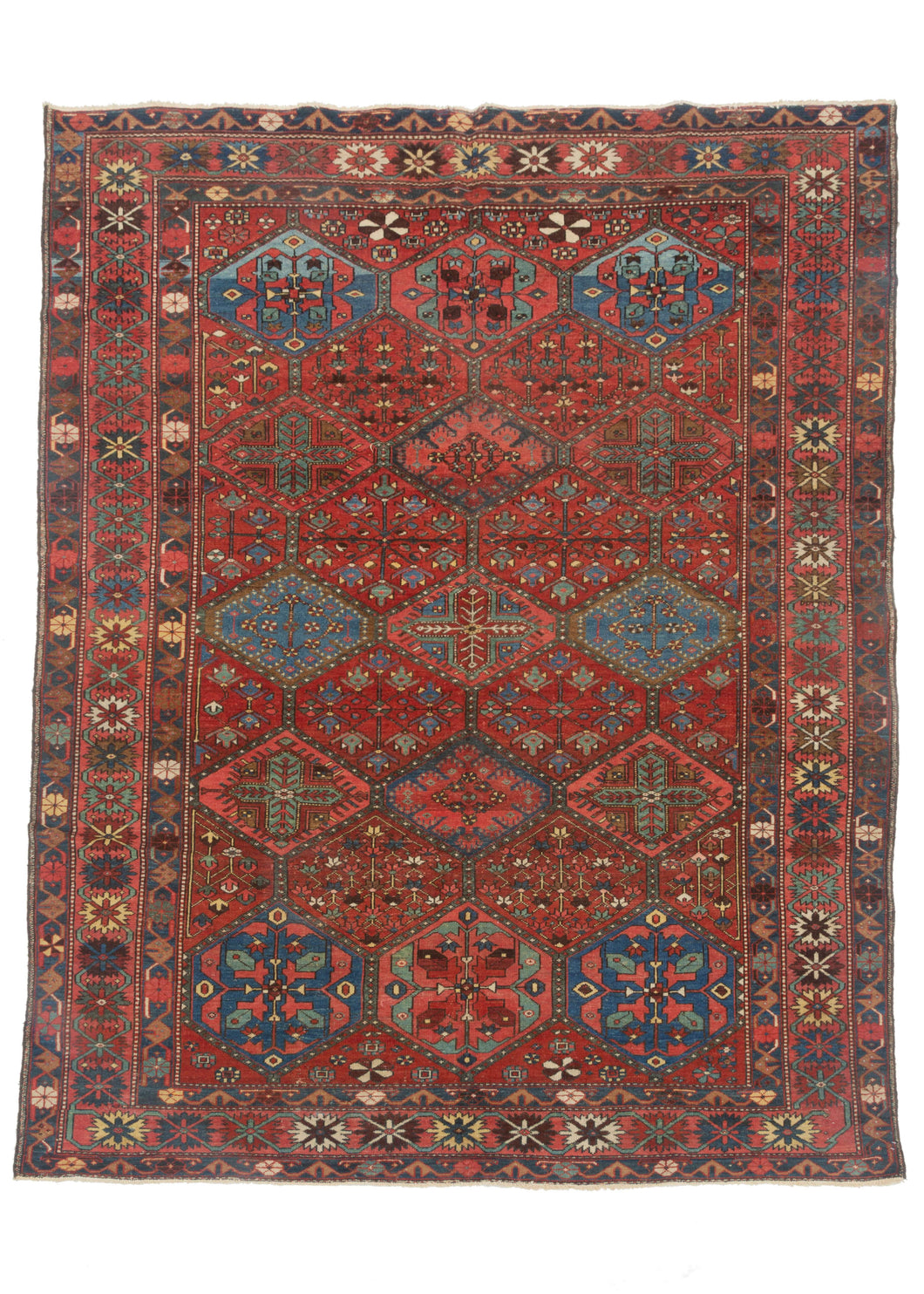 Antique Persian Bakhtiari Area Rug with brilliant naturally dyed colors of the rainbow
