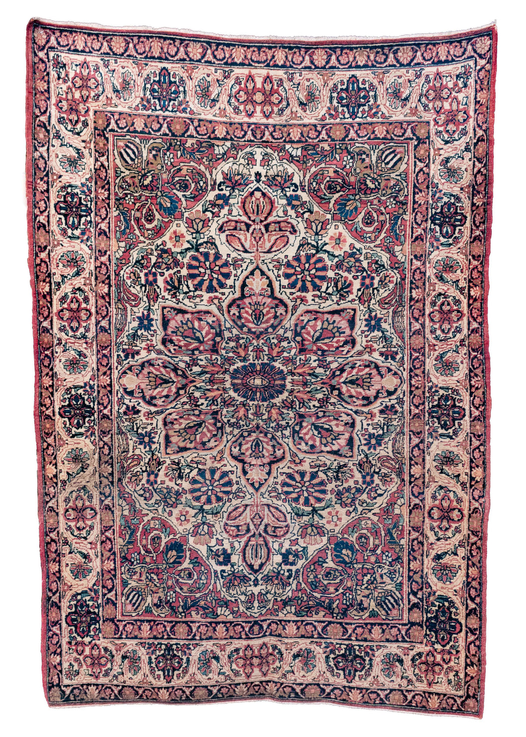 Antique Central Persian Lavar Kerman Area rug featuring a central medallion and many flowers