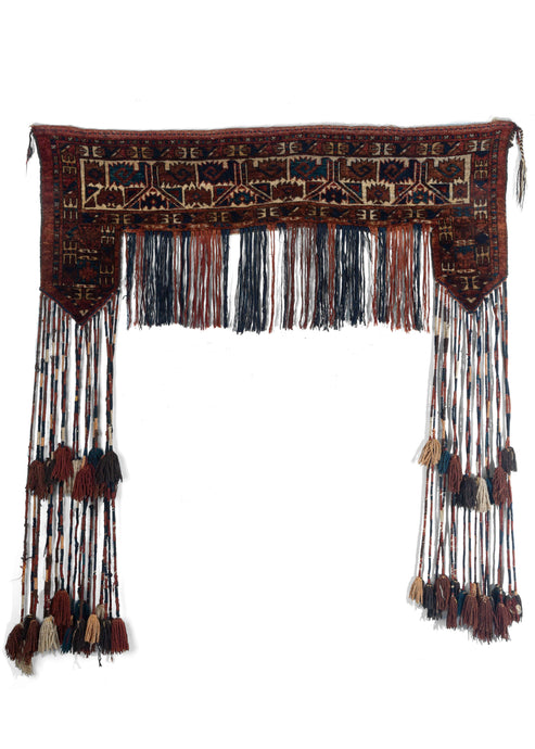 Antique Turkmen Trapping with long wrapped fringe and double layer of tassels