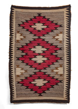 Antique wool Navajo Rug with bold diamond design in natural wool, red, black and gold