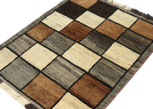 Vintage Checker Gabbeh Rug - 3'7 x 4'3
