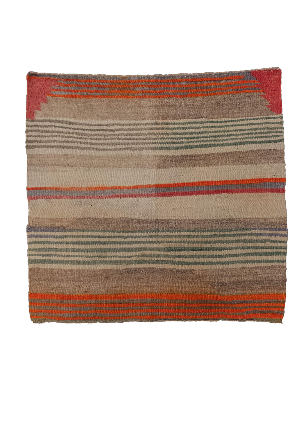 Small vintage Navajo rug from SW USA. Composed of striped horizontal design in bright colors. In fair condition, with some cosmetic issues with color run where the dyes have bled.