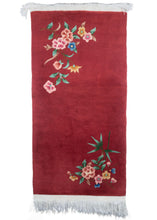 Mid Century Red Floral Chinese Art Deco Rug