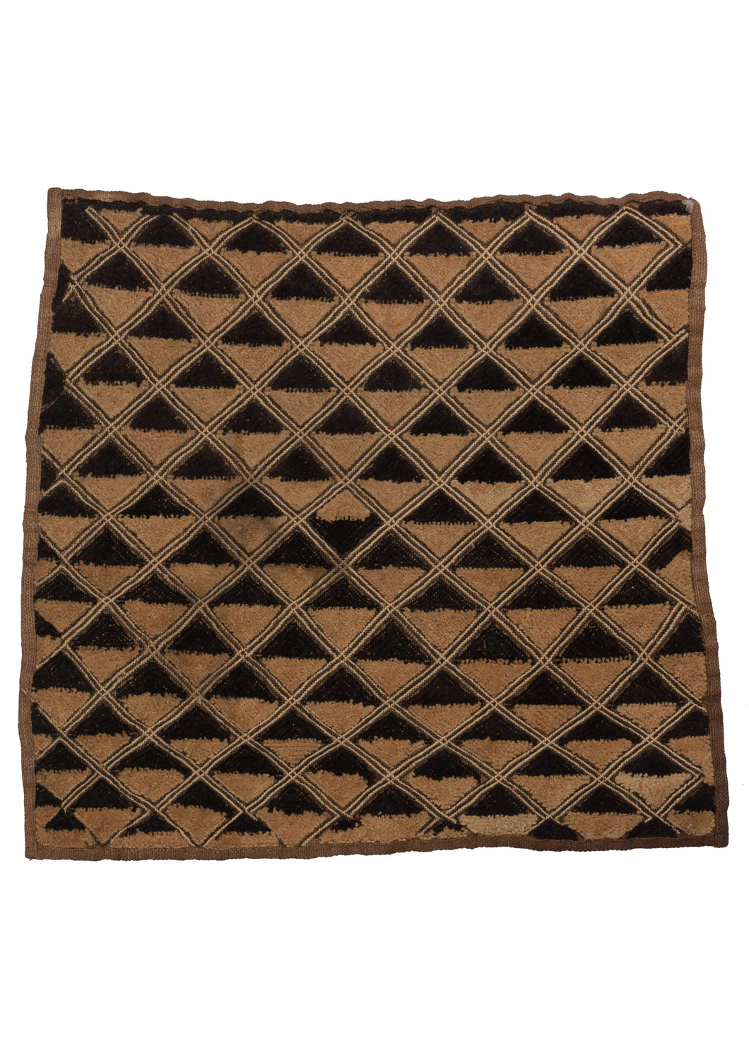 Congolese Kuba Cloth with velvet pile diamonds in black and neutral raffia