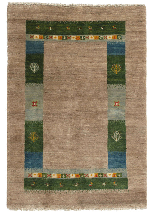 Contemporary Modern South Persian Lori Gabbeh rug with undyed hand knotted wool and a green blue playful border design
