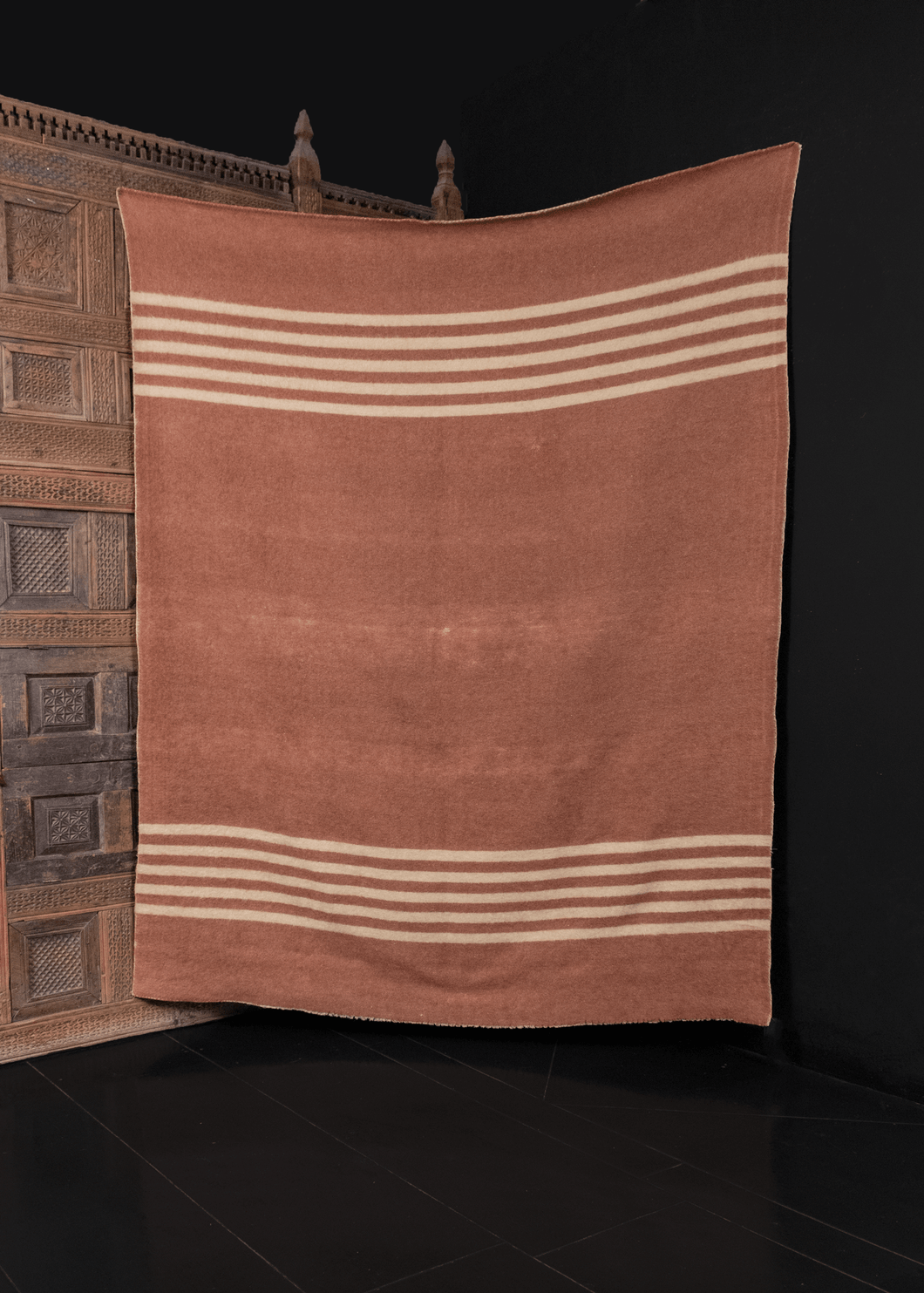 Early 20th century camping blanket in brown and camel. In good condition, signs of wear consistent with age. 100% Wool