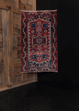 Hamadan rug with thick low pile and jewel tones, with geometric design