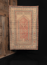 Mid century silk Kayseri rug from Turkey with ornate prayer niche and curvilinear floral border