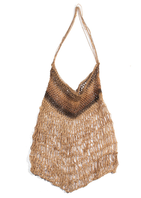 Sedge Grass Dilly Bag knotted in muted brown tones