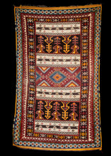 Mid Century Moroccan Ouaouz Area Rug with both soft shag and sumac weaving