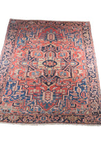 NW Persian Central Medallion Heriz Room Size Rug with a pastel pink red madder and lovely abrash throughout the indigo blue