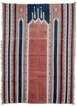 Antique Prayer Dhurrie that features a simple yet striking design of a prayer rug or "janamaz" format in a strong contrast of indigo, madder and undyed cotton. The directional nature and large color blocks give it a very architectural feel. It was woven with niche facing horizontally and most likely was one of many similar janamaz made on the same loom. 