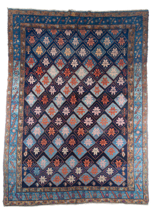 Persian Malayer Rug, perfect condition with blue diamond allover pattern, beautiful indigo blue abrash throughout