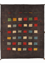 Contemporary Modern Minimal South Persian Lori Gabbeh Area Rug with brown field and blocks of primary colors