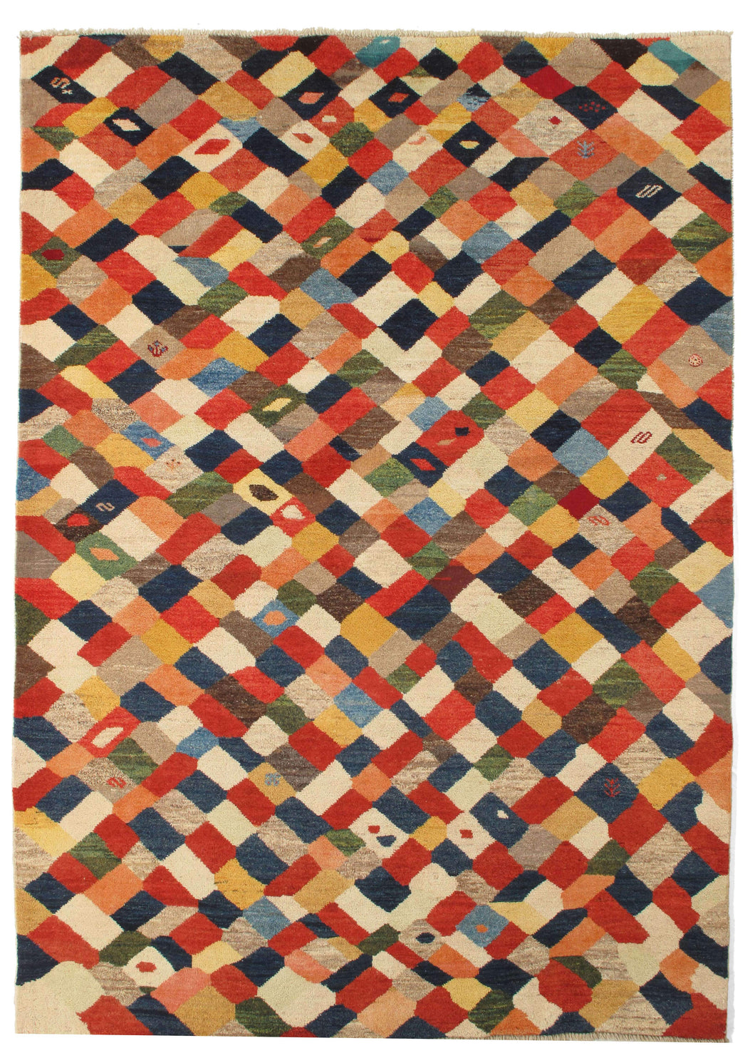 Contemporary Abstract Modern Handwoven South Persian Lori Gabbeh Rug with rainbow lattice like design