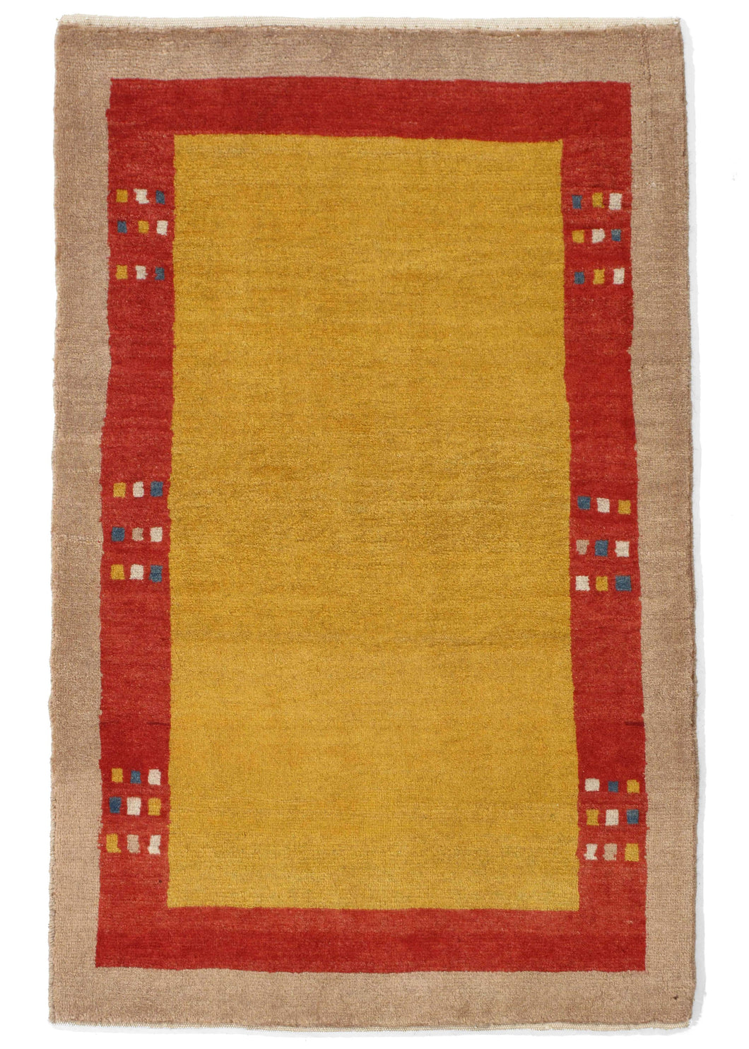 Contemporary Modern Minimal Yellow and Red South Persian Lori Gabbeh Scatter Rug